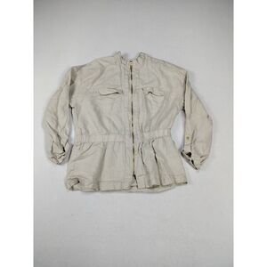 Ellen Tracy Jacket Women's Large Cream Linen Blouse Shacket Utility‎ Overshirt